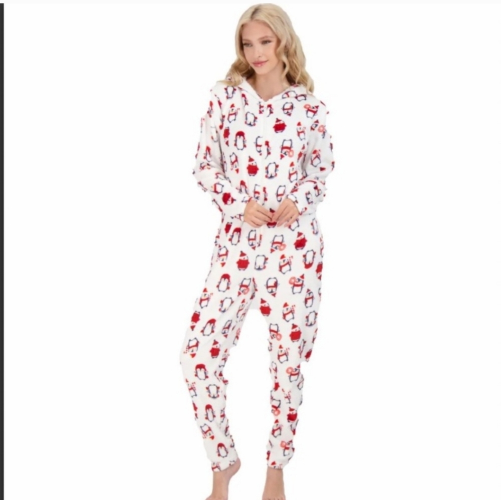 Adult Onesie Pjs Zip Up Penguin Print NWT